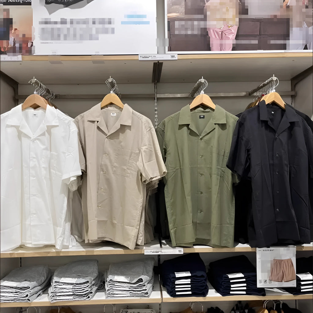 Men's modal cotton open collar shirt in Japanese Korean casual style with collage stitching
