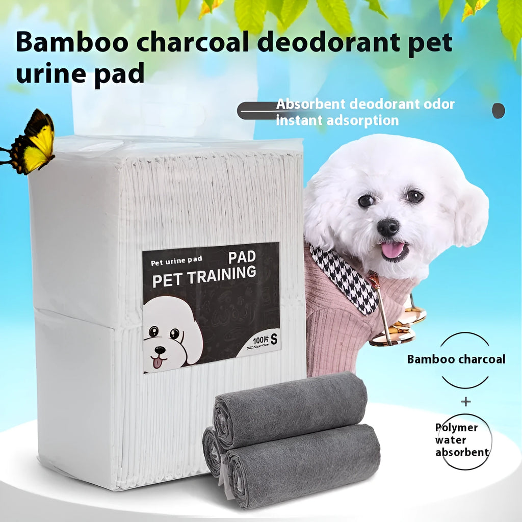 Pack of pet urinal pads showing bamboo charcoal deodorant variant in size L 60x60cm
