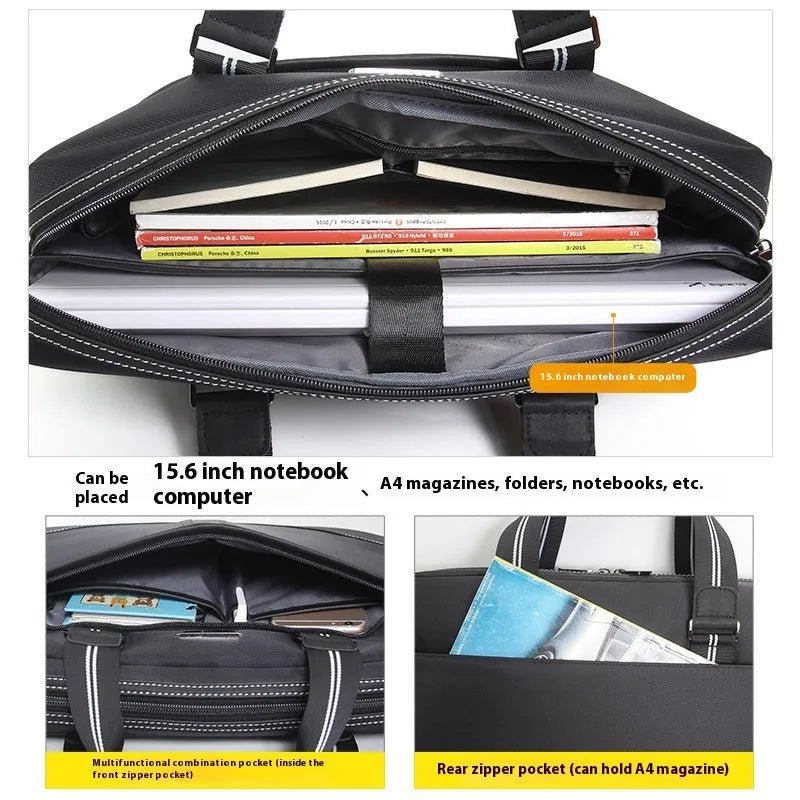 Men's black Oxford cloth large capacity laptop bag 16-inch with soft handle and anti-seismic padding