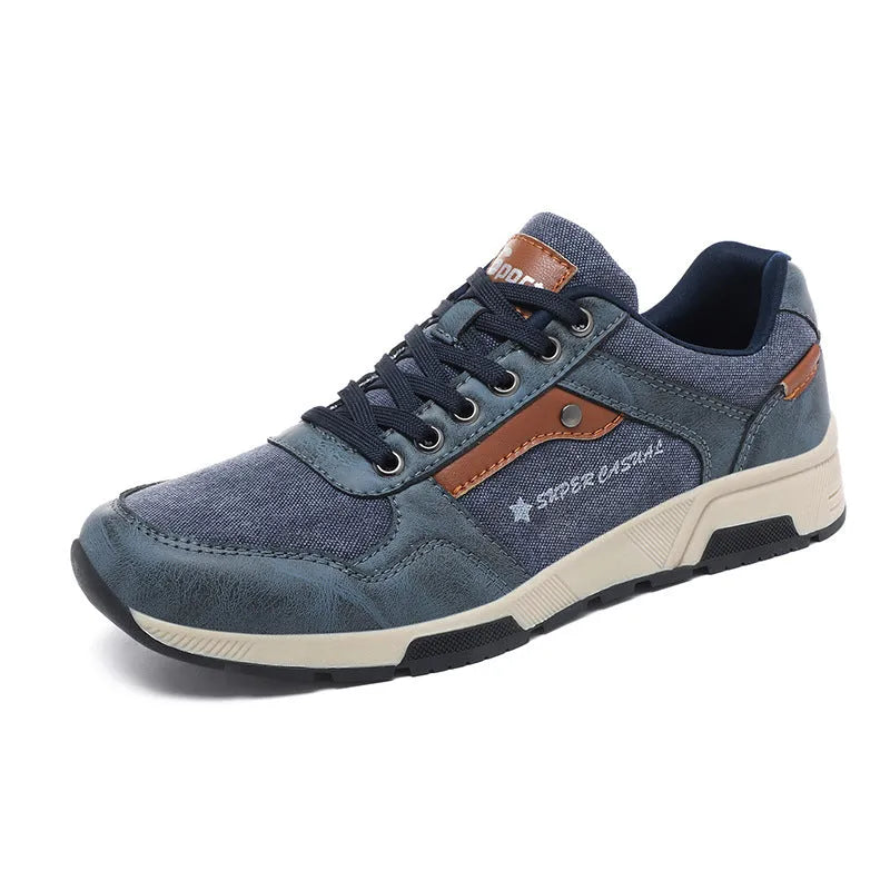 Men's casual retro plus size outdoor shoes in solid colour with EVA sole, artificial leather upper, front lace-up, flat heel, round toe