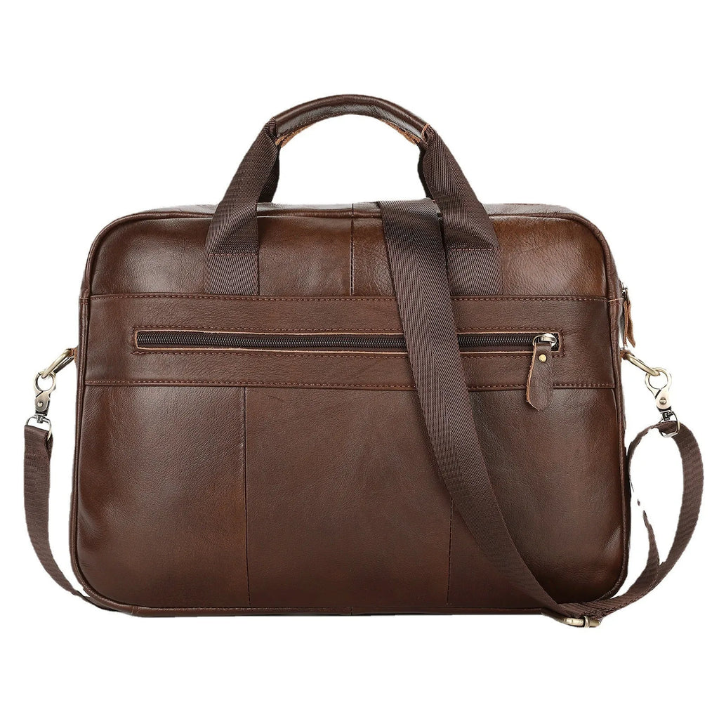 Men's leather cross-body briefcase, 10 inch vertical square first layer cowhide bag with zip, black and brown