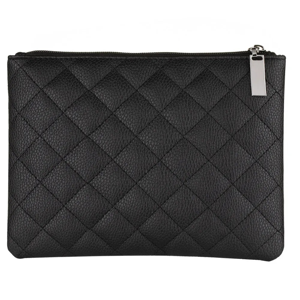15 piece matte black makeup brush set with cosmetic bag, nylon wool bristles and wooden handles in 23cm, 19cm and 4cm lengths