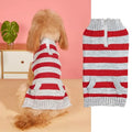 Grey acrylic dog sweater on a small dog, showing horizontal zipper and button pocket.