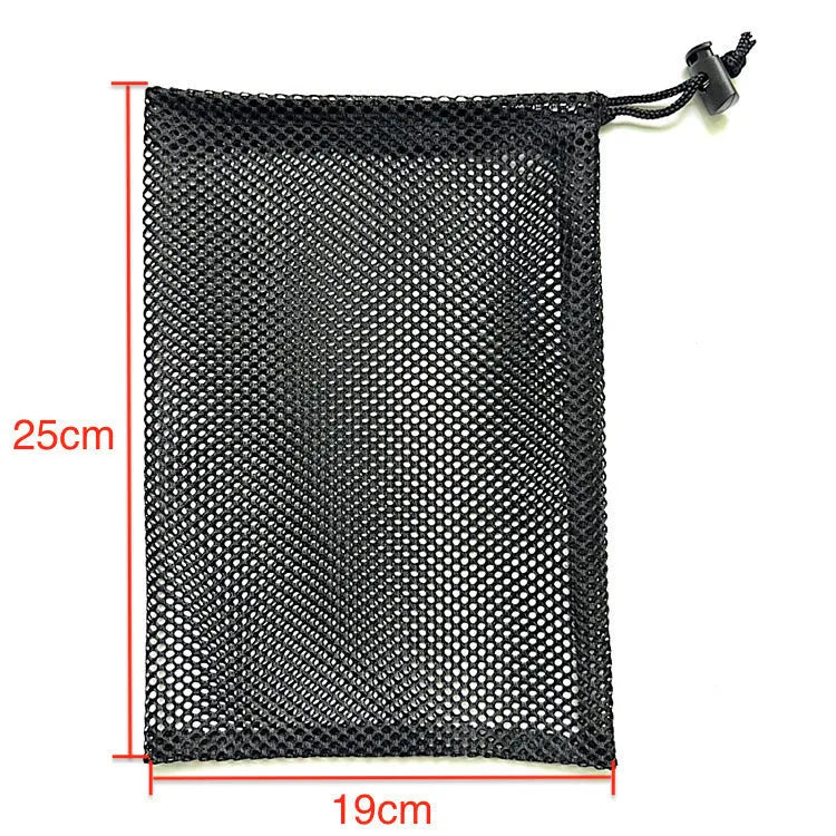 Black mesh drawstring storage bag for children's water ball toys in three sizes.