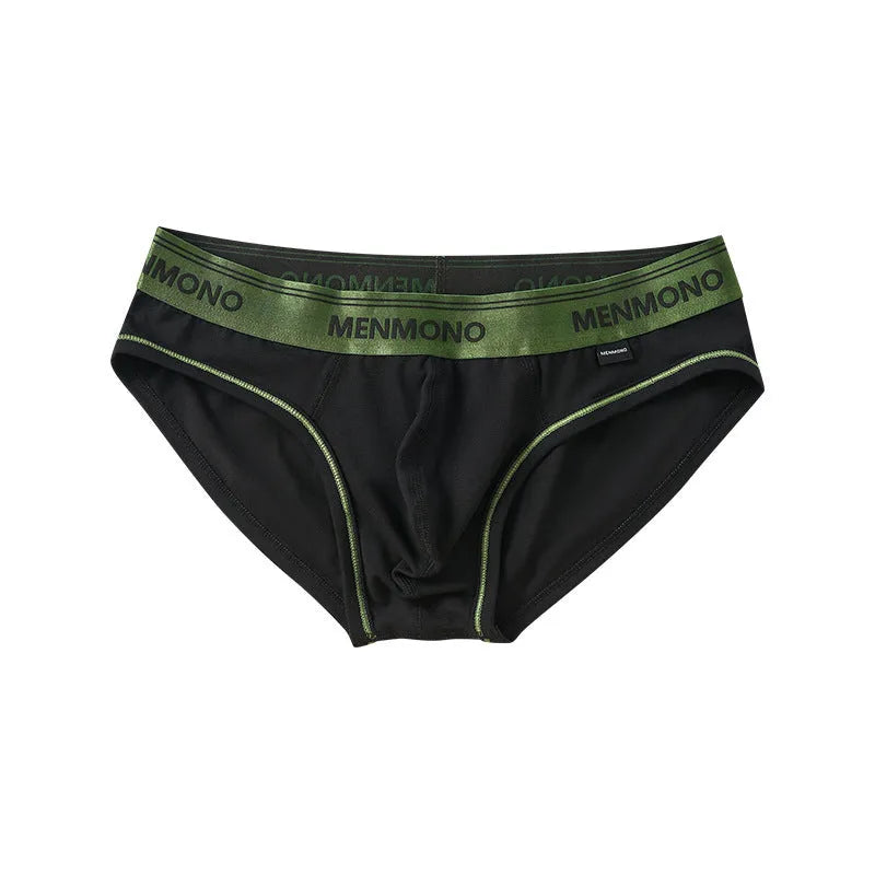 Men's low waist cotton briefs showing two-tone colour combinations including black/blue and white/red options