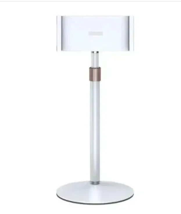 Metal tablet mounting bracket with telescopic arm extended, showing black finish