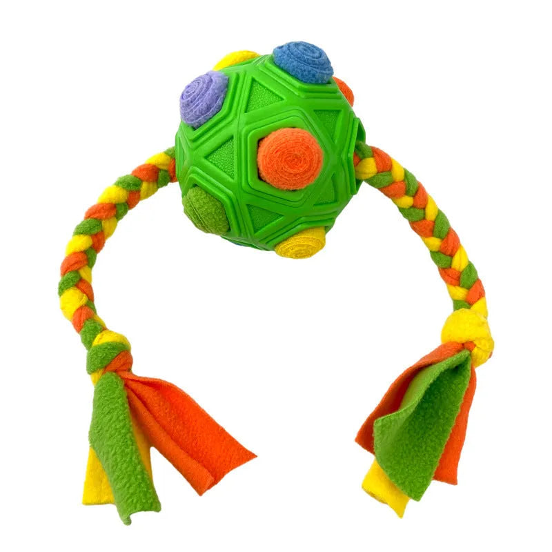 Pet sniffing ball dog puzzle toy in multiple colours including blue, green, orange, pink, purple, red, yellow and red-green