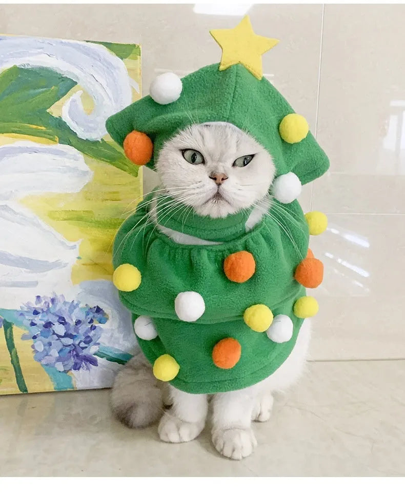 Green polyester Christmas tree pet costume for dogs and cats casual style