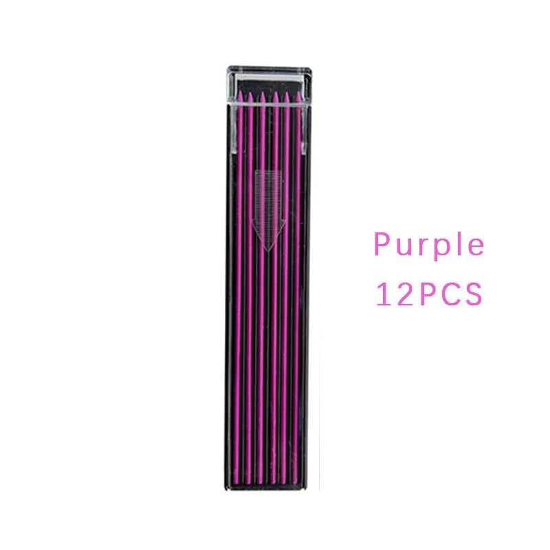 Box of 12 rainbow-coloured 0.5mm mechanical pencil lead refills with plastic barrels