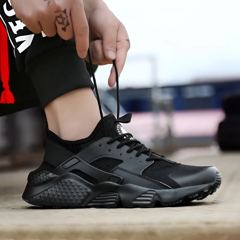Women's lightweight mesh trainers with flat heel and shallow mouth, shown in white, black, army green, black and white, and pink