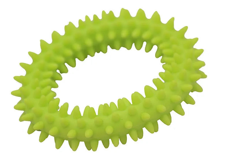 Blue spiky circle ring dog chew toy made from TPR for cleaning teeth and bite training.