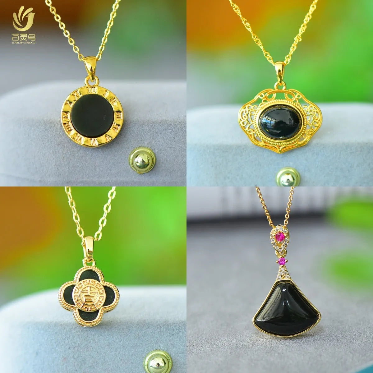 Natural Hetian grey jade pendant with copper wire inlay and ink blue jade accents on necklace chain