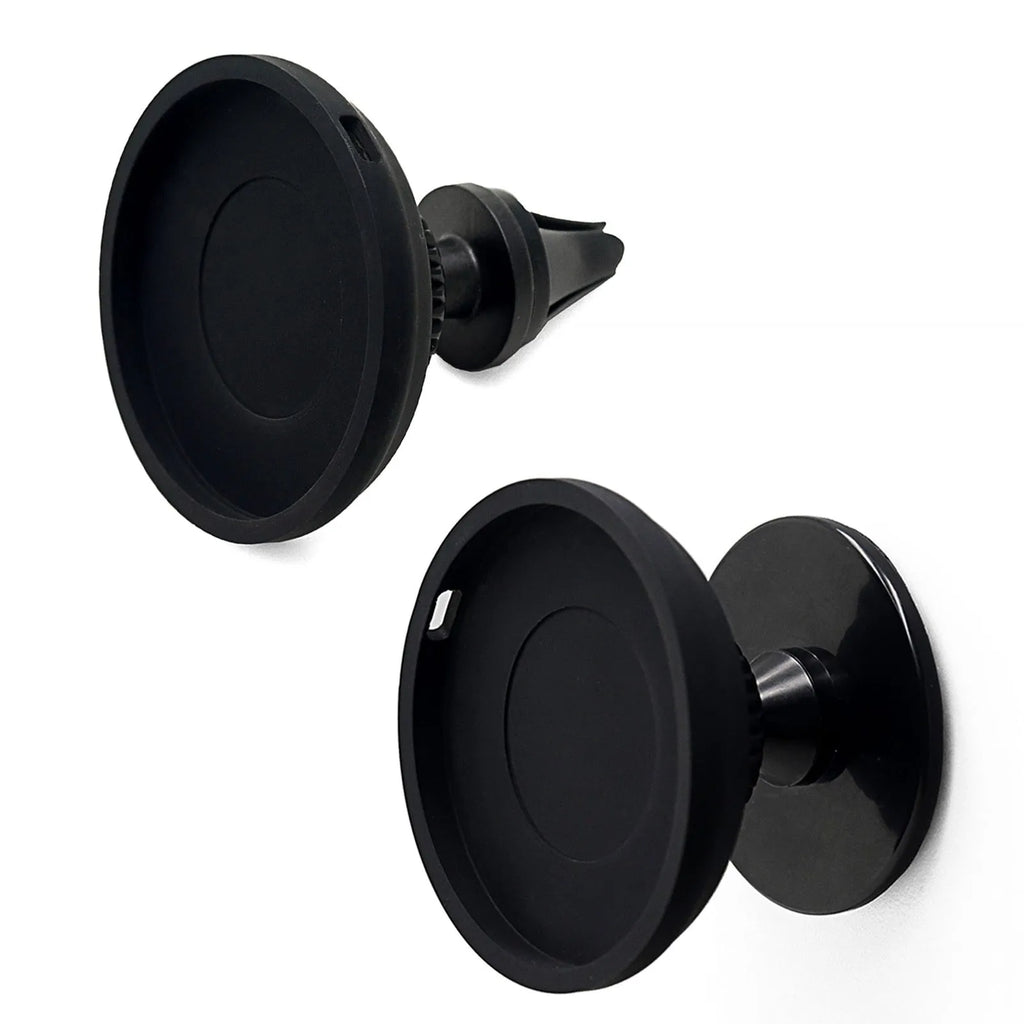 Black car mobile phone holder with magnetic charger for dashboard or air vent mounting