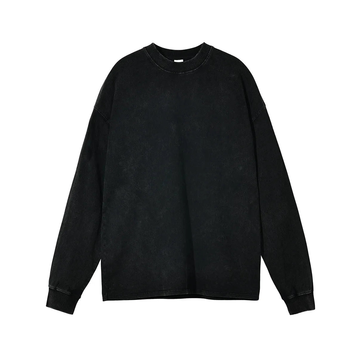 Washed vintage men's cotton long sleeve pullover in batik pattern showing loose fit design