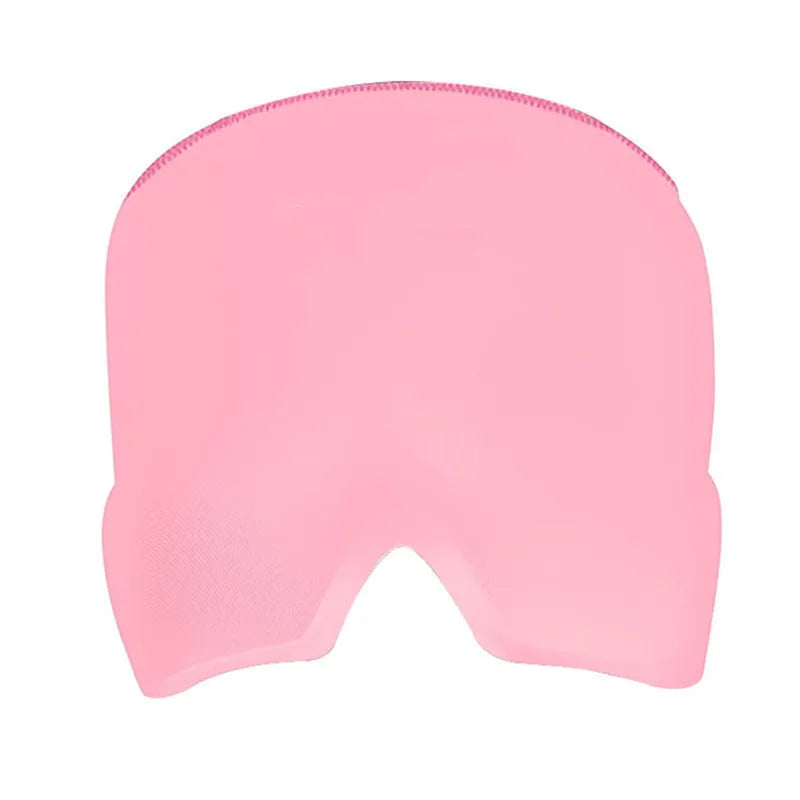 Black elastic cloth gel ice headache relief eye mask showing adjustable headband and cooling gel construction