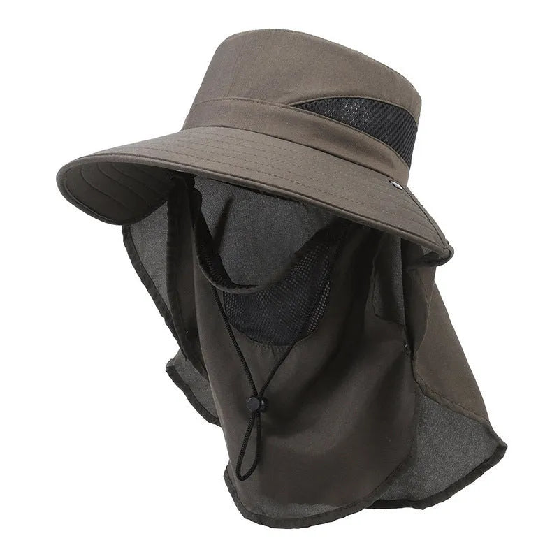Men's army green bucket hat with wide brim and adjustable drawstring for sun protection