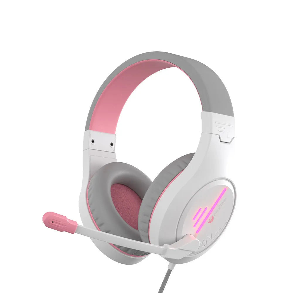 Lightweight wired gaming headset with adjustable headband and backlit speakers in black orange colour