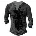 Men's casual 3D digital print long sleeve V-neck T-shirt in polyester Birdseye fabric, colour 7KCT1161, shown flat