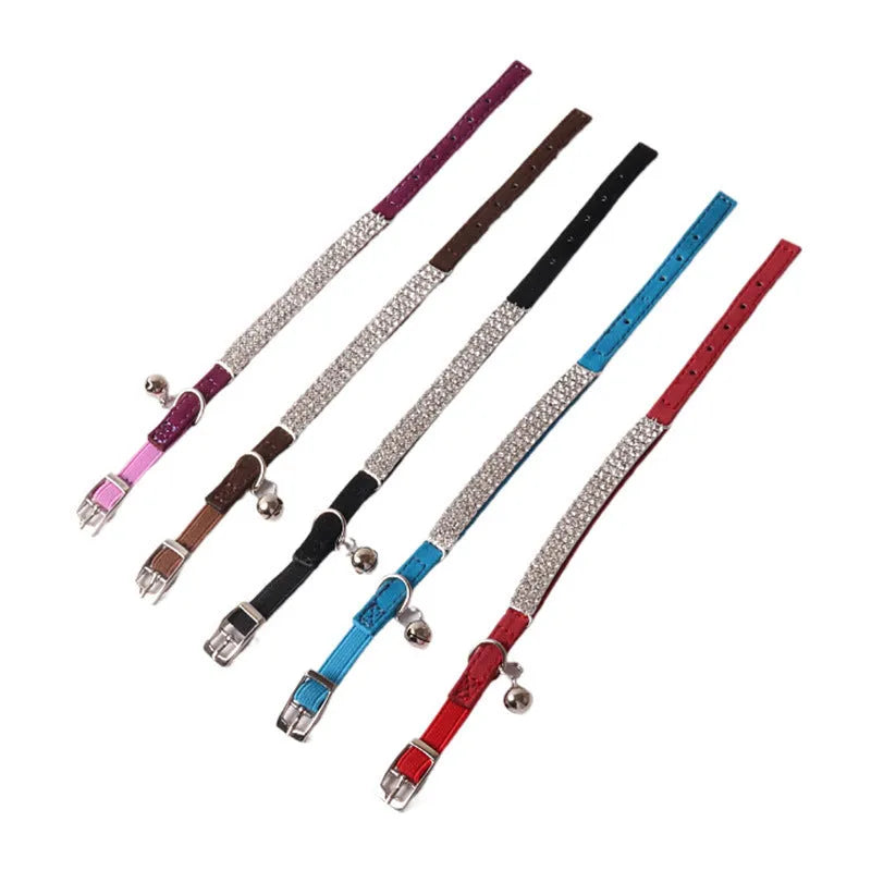 Elastic flannel cat collar with buckle and drill gang design in multiple colours.