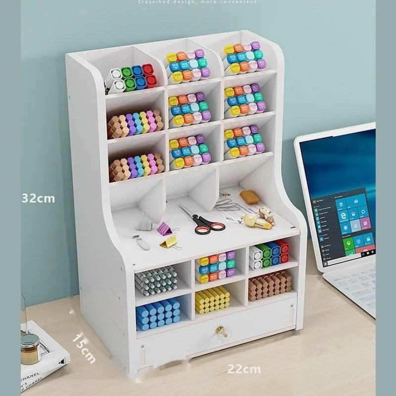 Square plastic pen storage box with oblique insertion compartments for organising writing instruments