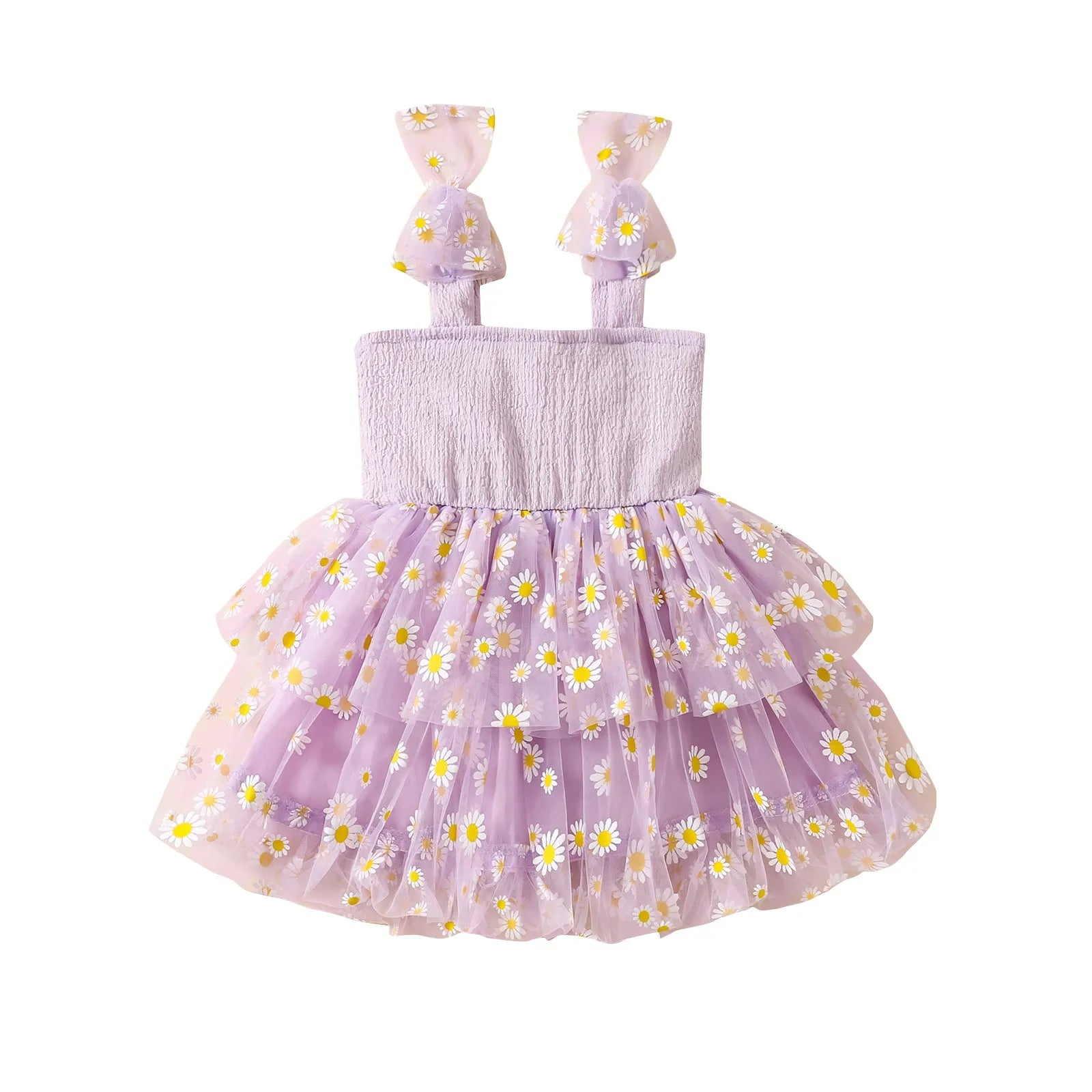 Flower mesh girls' dress suspenders in white with cotton lining, princess style, suitable for height 80-140cm