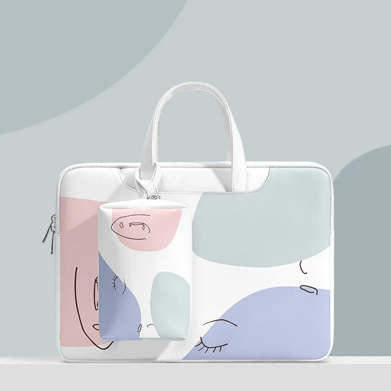 15.6 inch waterproof laptop bag in PU leather with soft handle and zipper opening