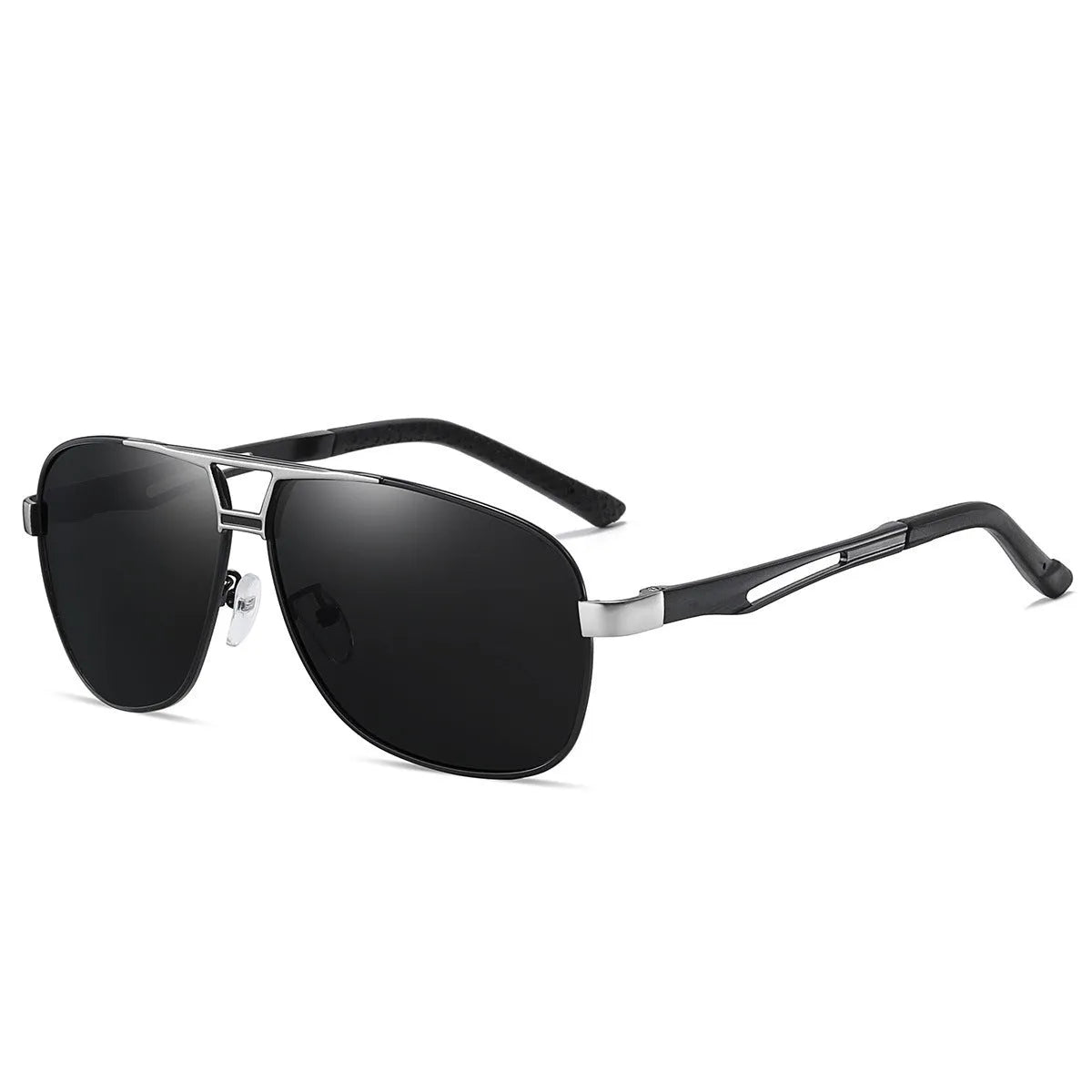 Men's orange red tinted aviator sunglasses with polarised lenses and thin metal frame on a plain background.