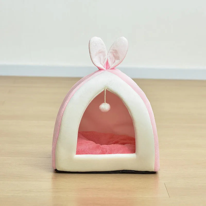 Rabbit Ear Mongolian Nest pet bed in Arctic velvet and PP cotton, grey colour, for cats and dogs