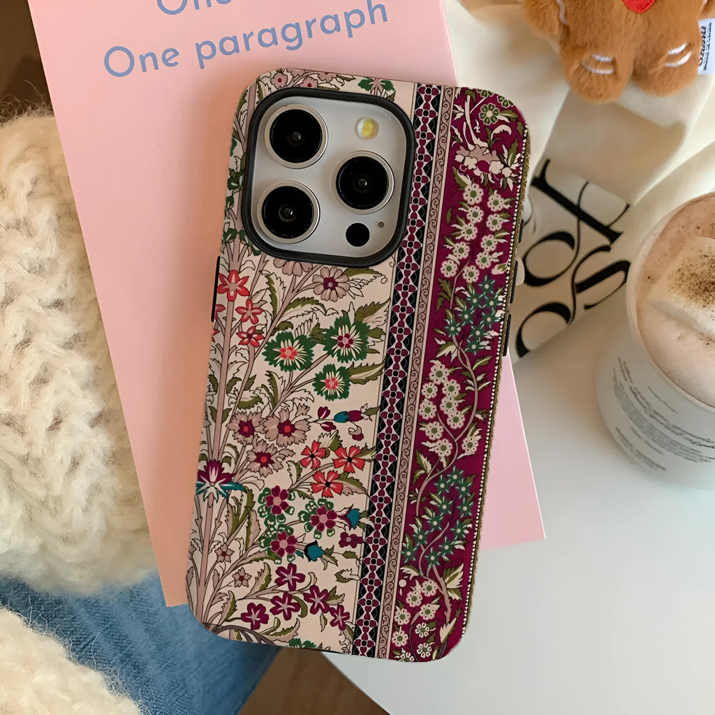 Advanced pattern plaid phone case with thermal transfer floral print back cover for Apple iPhone 11 to 16 series