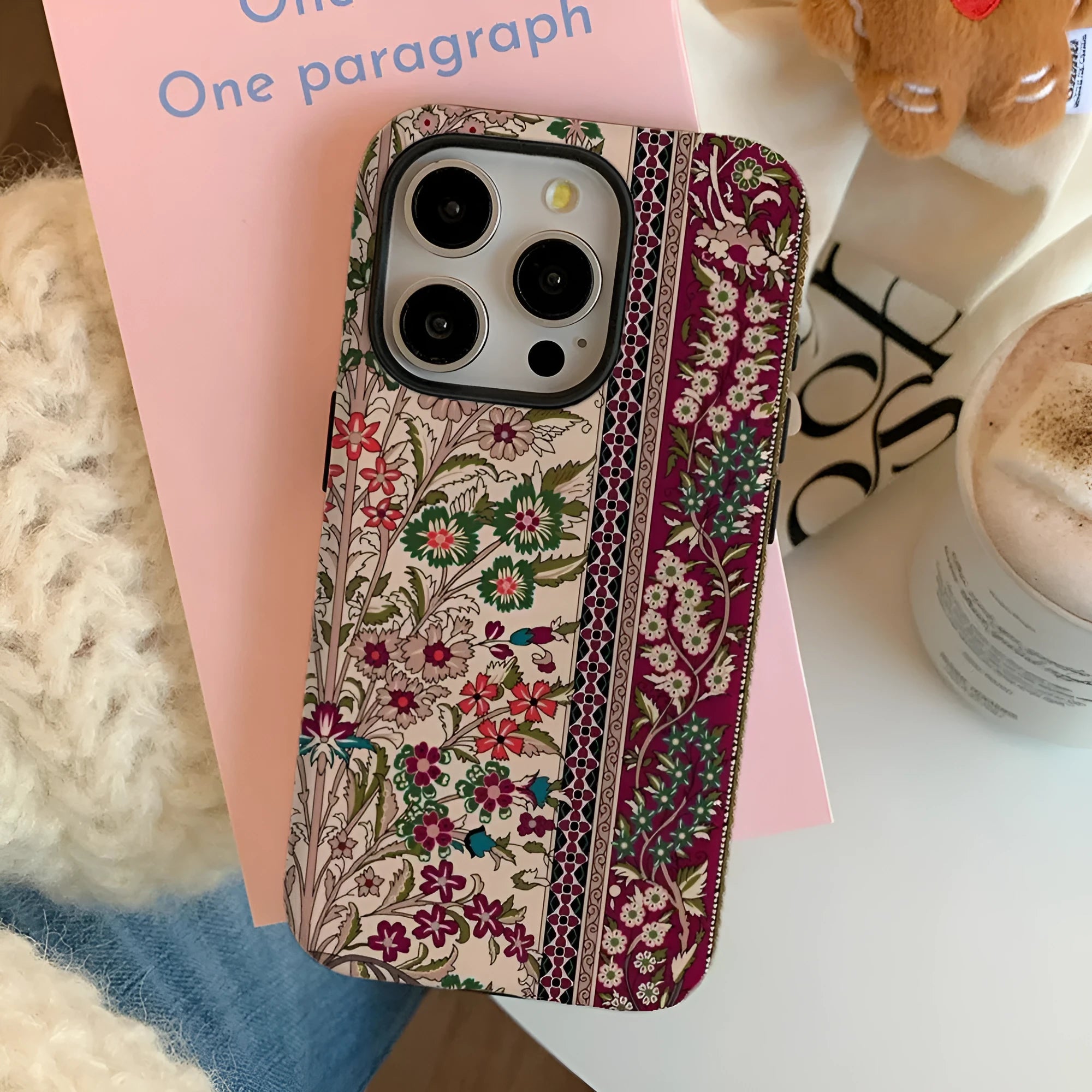 Advanced pattern plaid phone case with thermal transfer floral print back cover for Apple iPhone 11 to 16 series