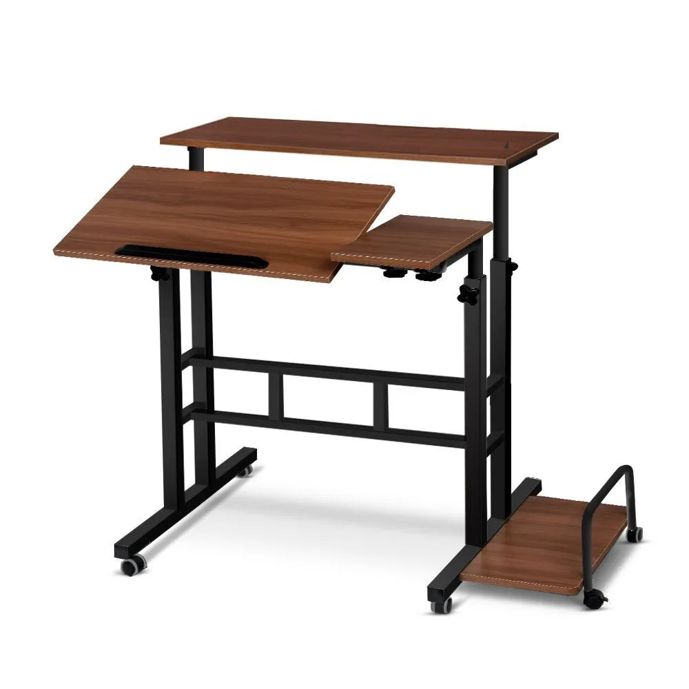 Mobile computer lifting foldable standing desk in bedroom with adjustable height and modern simple style