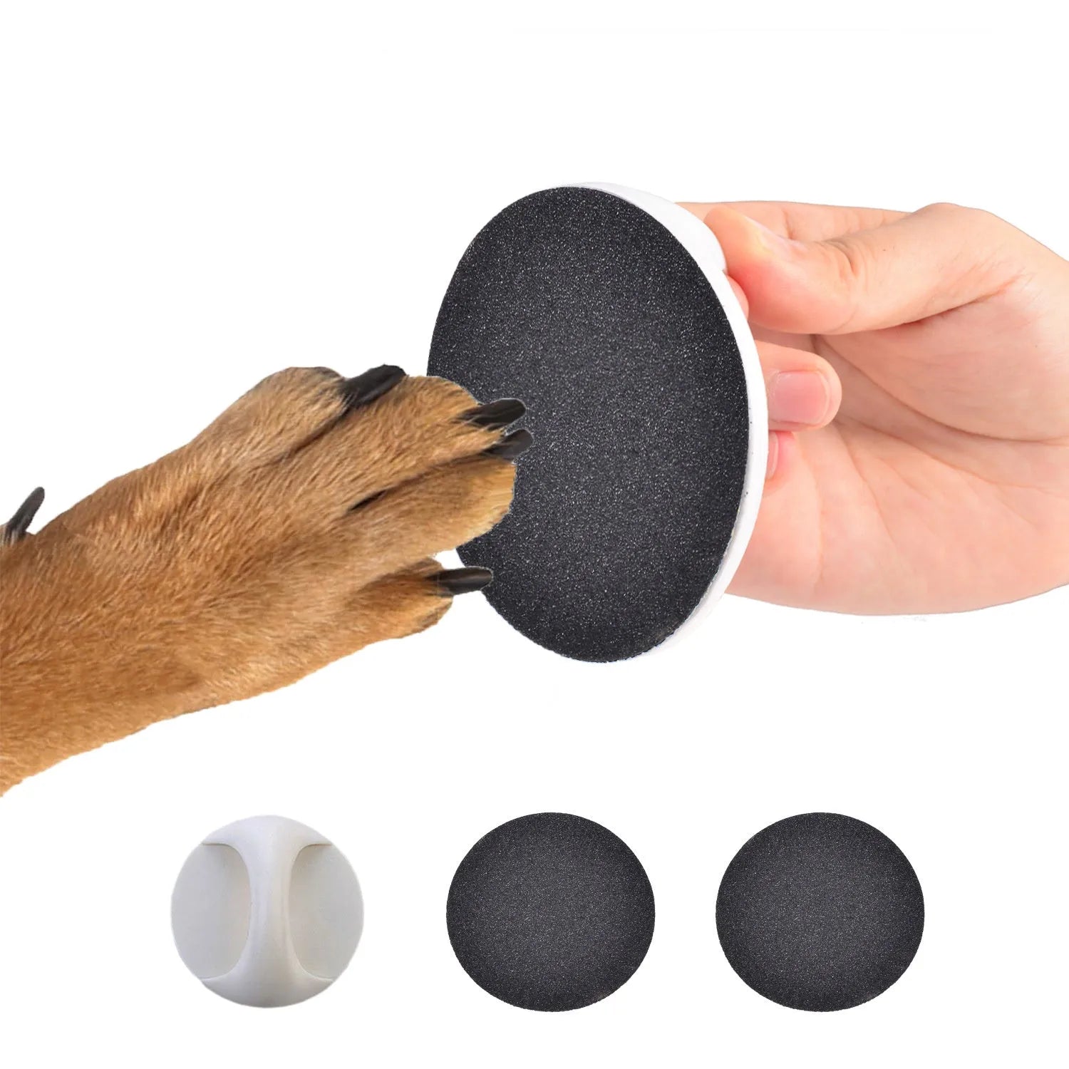 Upgraded round dog nail file scratch board in choice of colours, showing ergonomic handle.