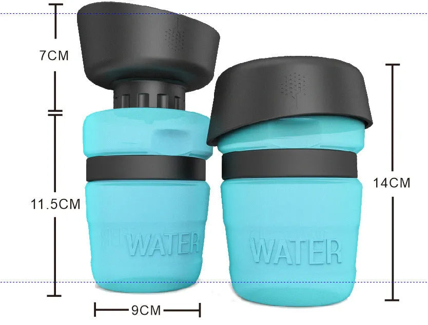 New improved creative silicone pet water bottle 520ml in sky blue with squeeze cap for dogs