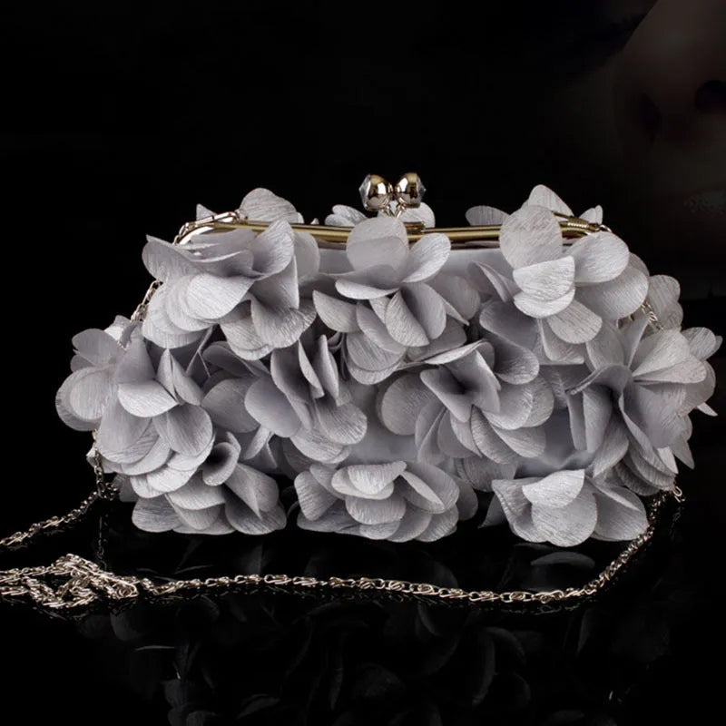 Flowe silk bridal evening banquet clutch bag with flower design, horizontal square shape, in available colours