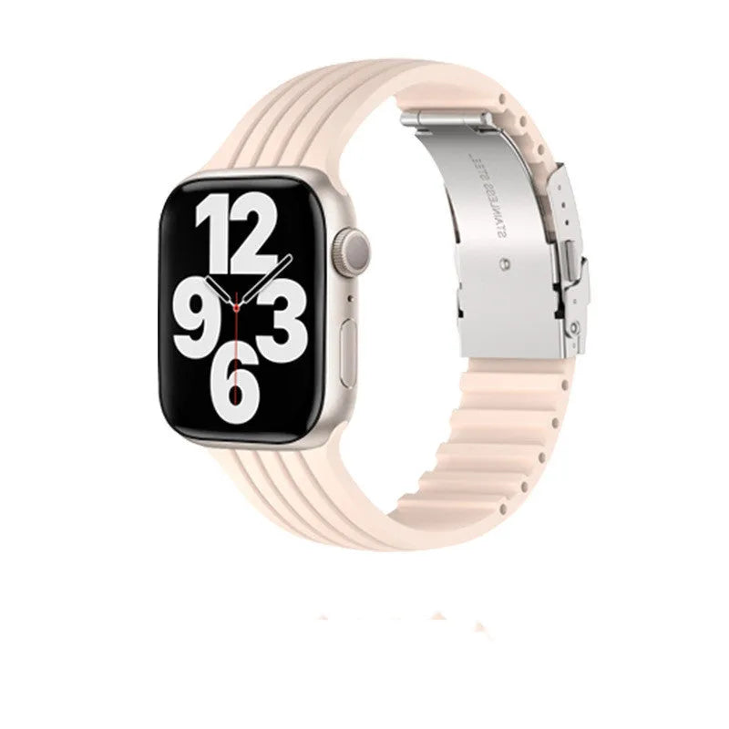 Silicone stripe iWatch strap in black, compatible with 38/40/41mm or 42/44/45mm models
