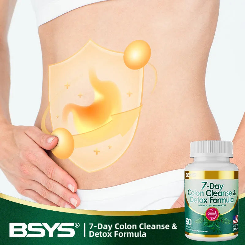 Bottle of 7-day colon cleanse and detox formula capsules for digestive wellness