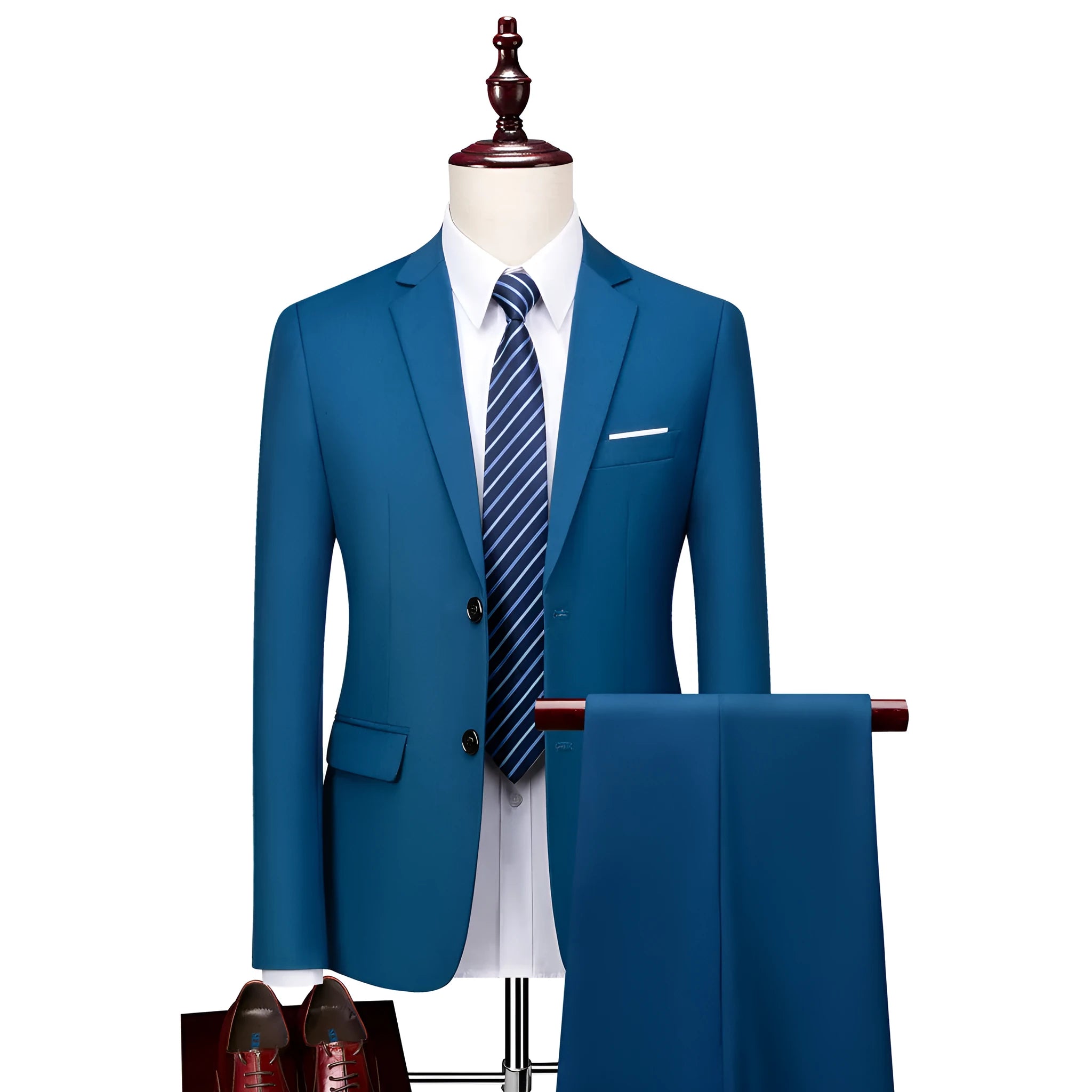 Men's business casual suit two-piece set in blazer and trousers, polyester fabric, loose fit, available in multiple colours