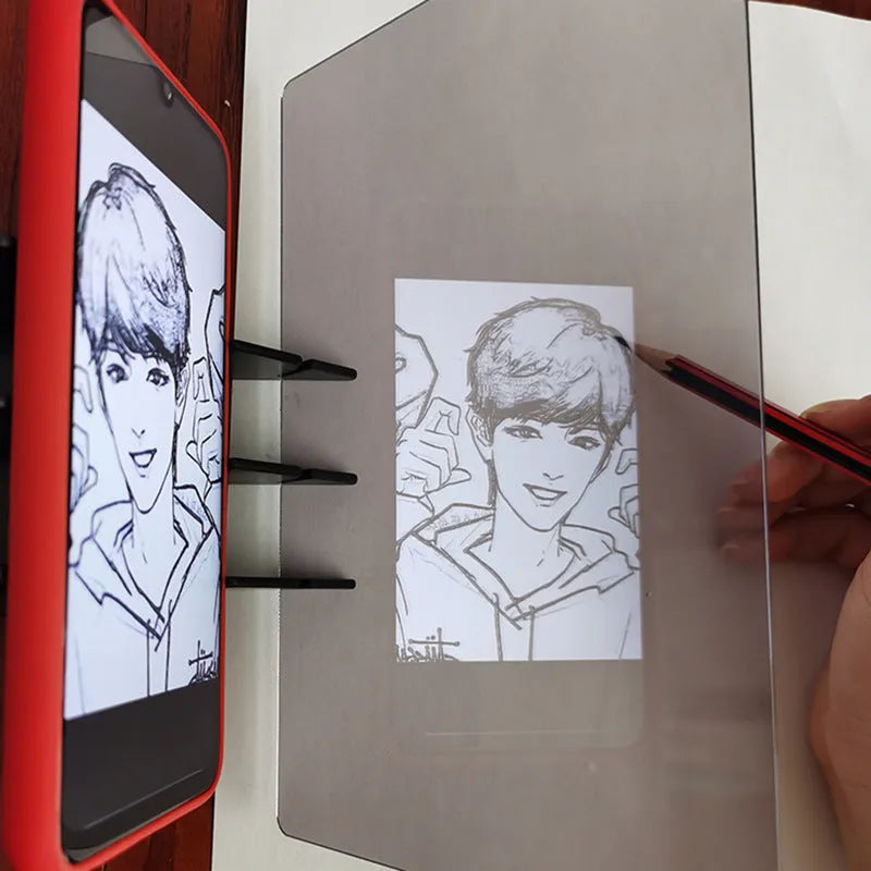 Universal drawing optical copy tool with plastic bracket and transparent board in three sizes for tracing and sketching