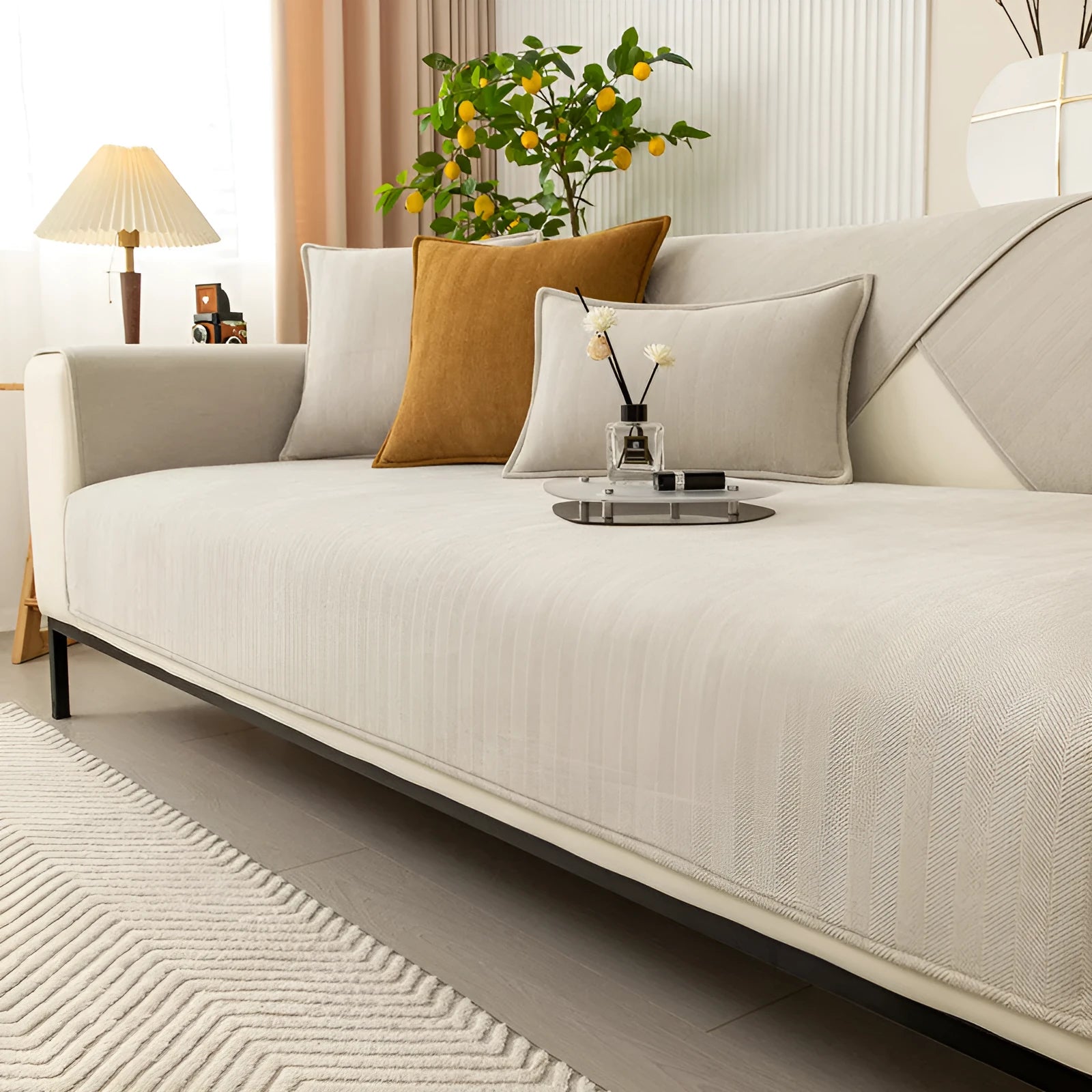Thickened chenille sofa cover in solid colour haze blue for couch and cushion protection