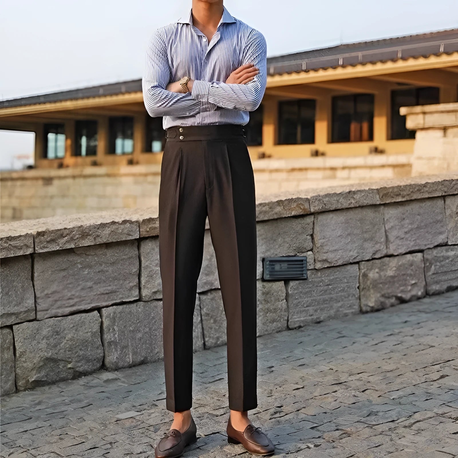 Men's slim fit business trousers in chemical fibre blend fabric with straight leg cut