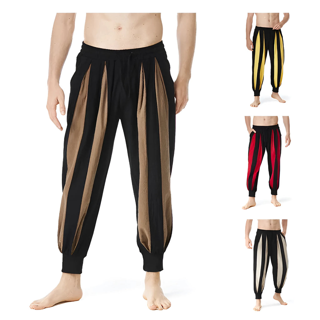 Men's straight-leg casual trousers in brown, shown laid flat.