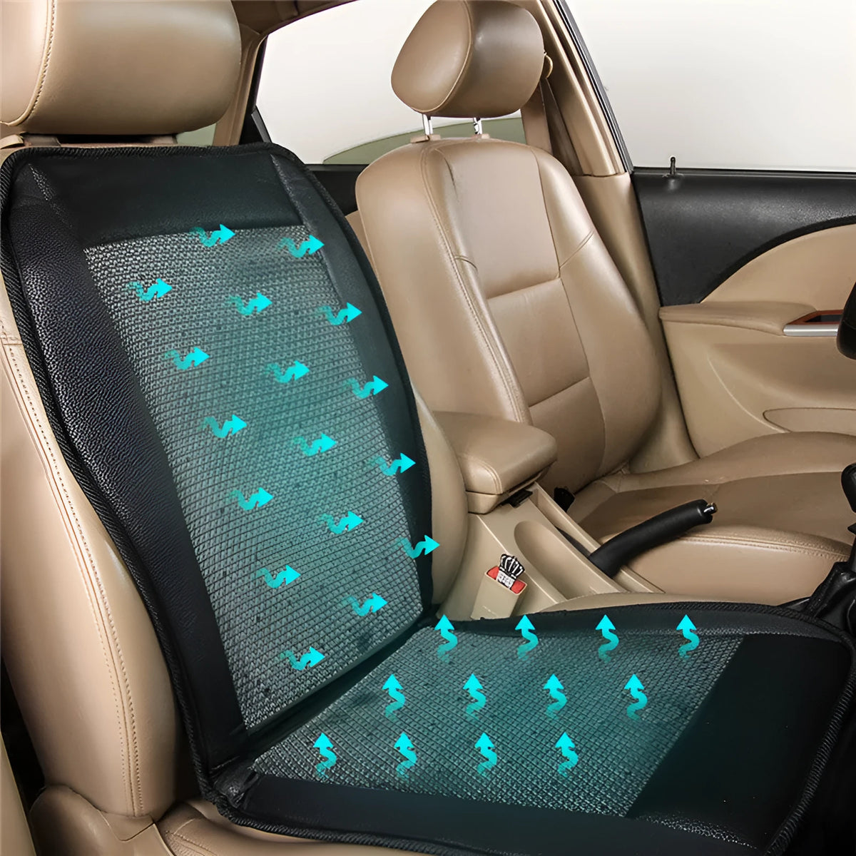 Black and grey large grid car cool seat cushion, 12V summer cooling pad with fibre cover and EVA filler