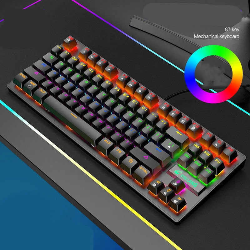 Compact mechanical gaming keyboard with ABS plastic construction in black, white, blue, or pink colour options