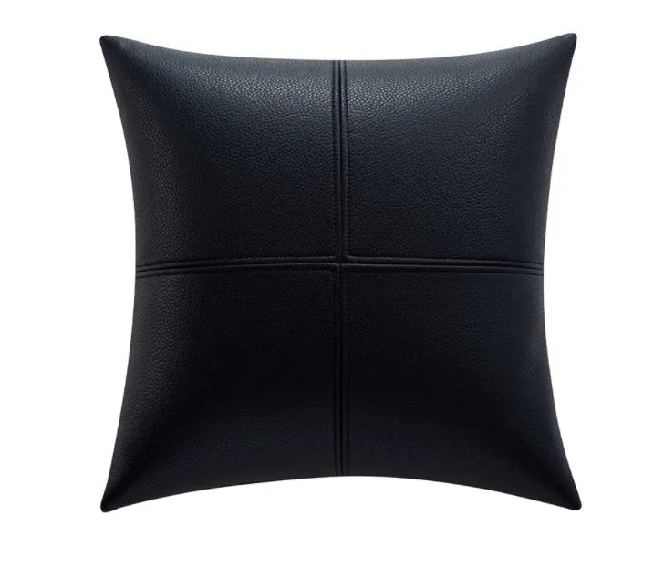 Soft cowhide leather solid colour pillow cover in a neutral shade on a sofa
