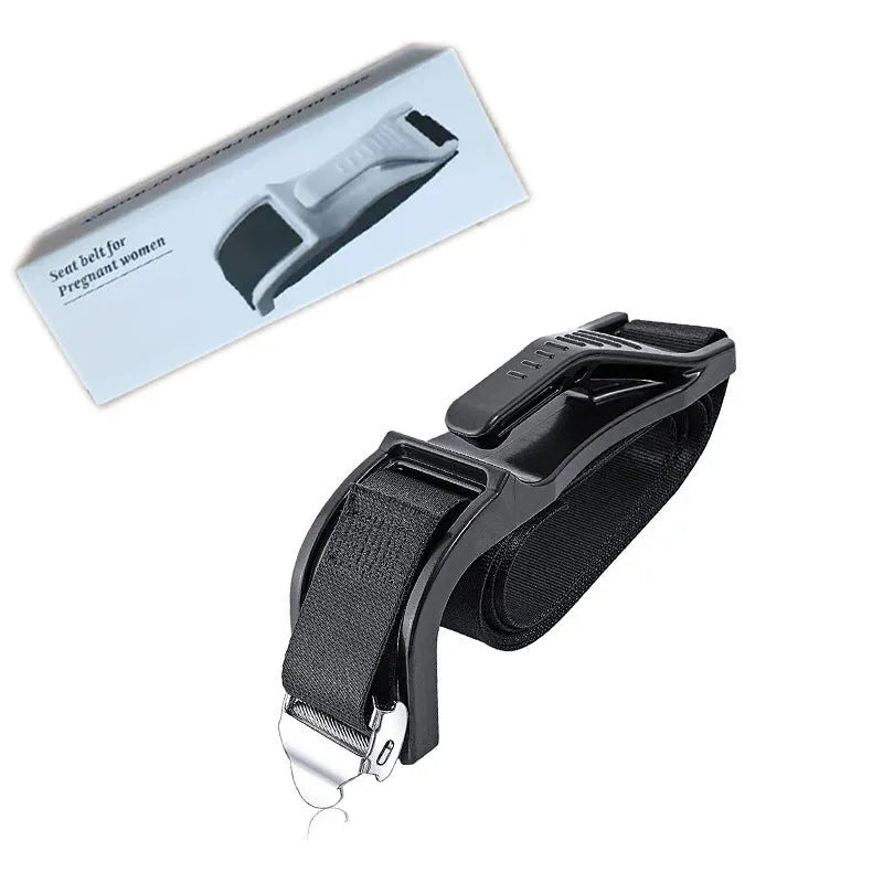 Black ABS pregnancy safety belt adjuster with metal buckle for vehicle seat belt comfort