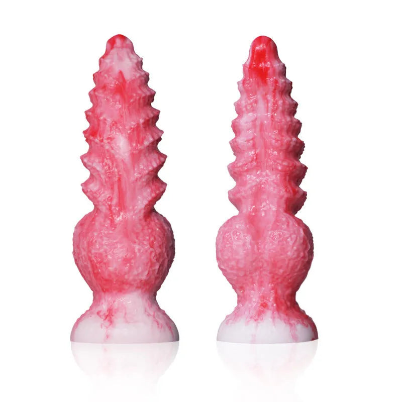Pink platinum silicone shaped penis masturbation toy for women, Berserker S and M sizes.