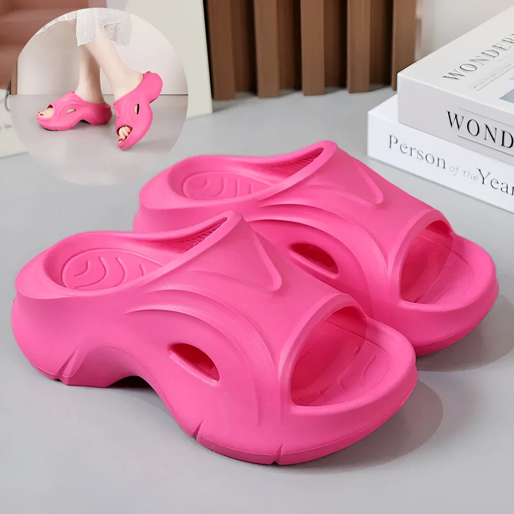 Women's thick-soled EVA slippers in white, black, and rose red colours