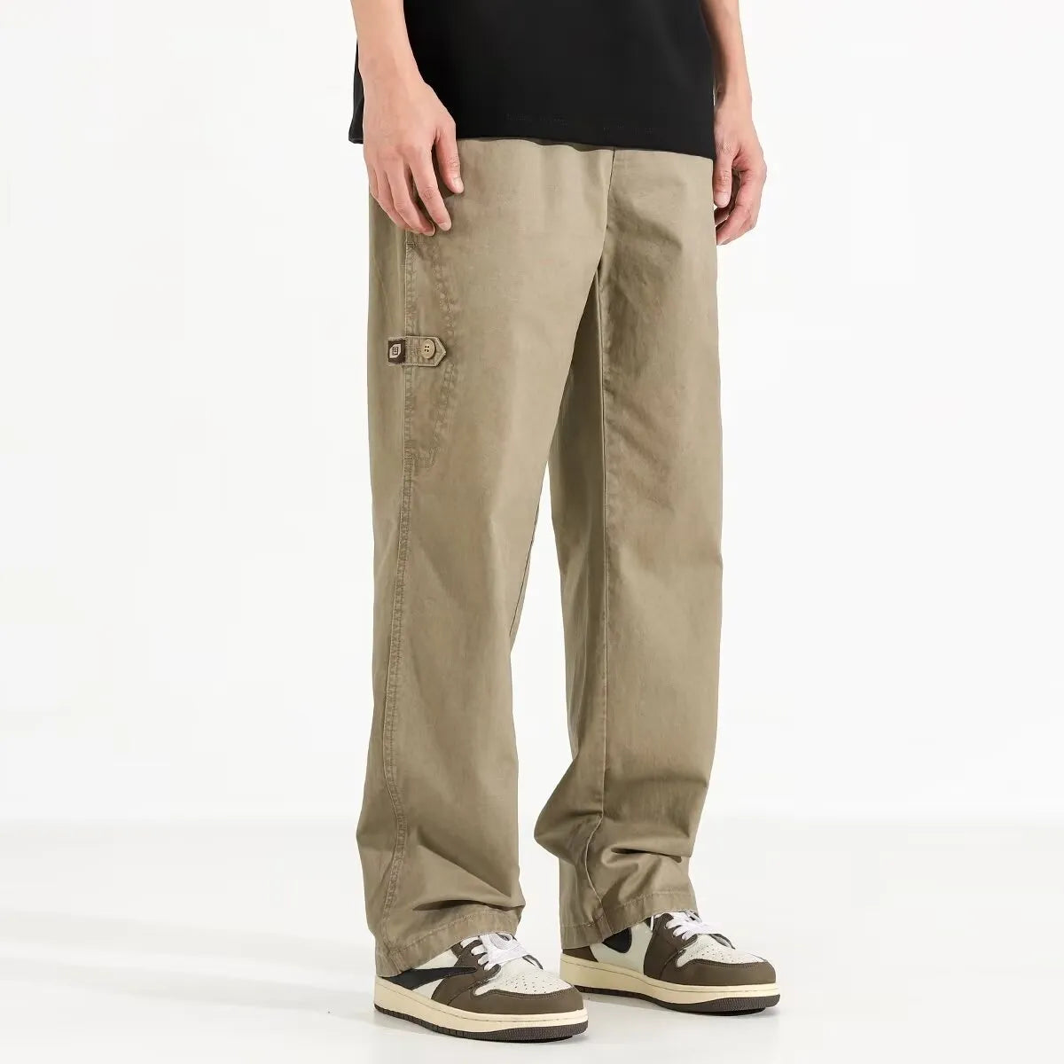 All-match loose wide-leg pants in black drawstring mid-waist style