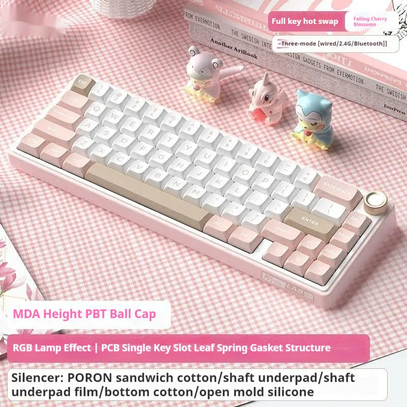 White portable wireless mechanical keyboard with RGB backlighting on a desk
