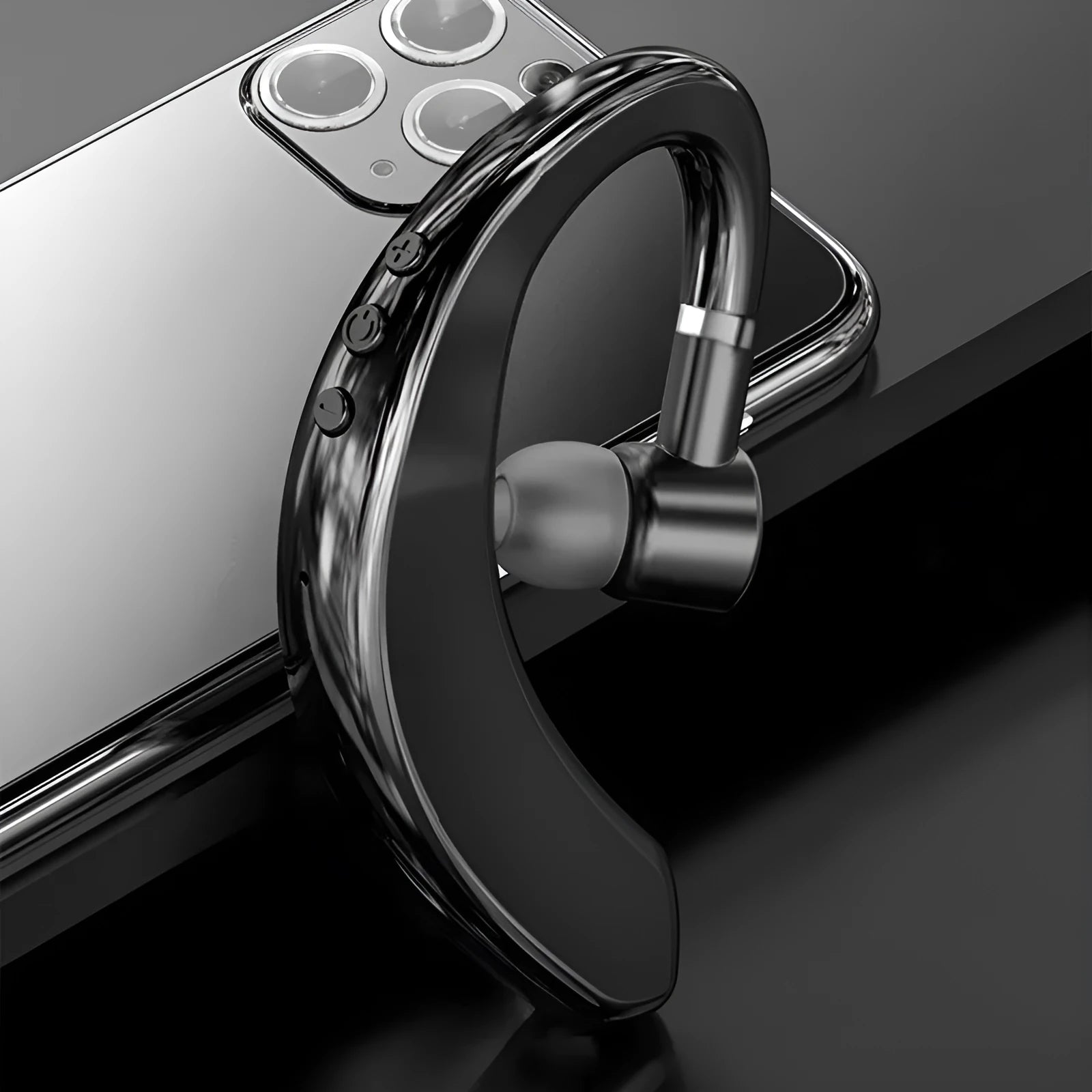 Single black blue wireless Bluetooth in-ear headset shown, suitable for left or right ear.